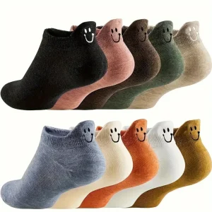 10 Pairs Of Socks With Elastic Ankle Length, Cotton Socks, Aesthetic For Women