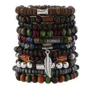 22-Piece Set Vintage Wooden Beaded Bracelets