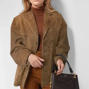 2025 Casual Lapel Pocket Suede Leather Jacket Fashion Woman Single Button Long Sleeve Crop Coat Lady Autumn Street Outwear